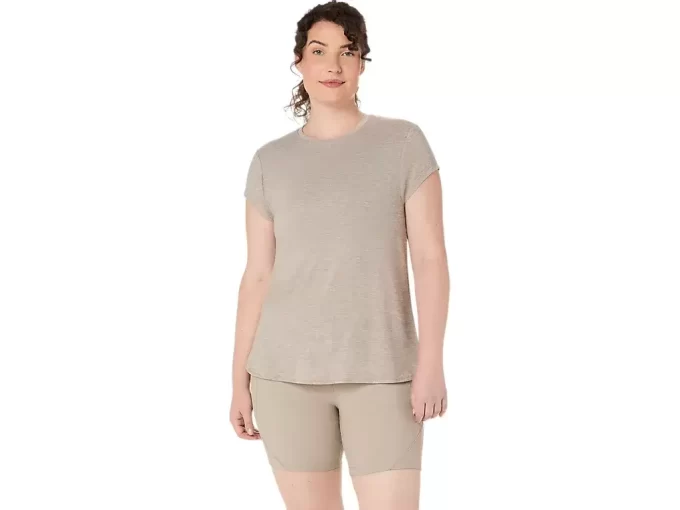 DAMSKI TOP Z OKRĄGŁYM KOŁNIERZEM W KOLORZE MELANŻOWYM